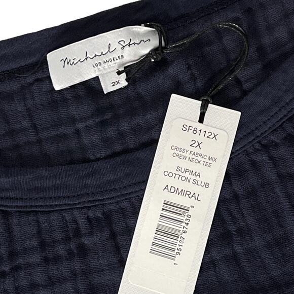 Michael Stars Crissy Fabric Mix Crew Neck Supima Cotton Slub Tee Relaxed Navy 2X - Picture 5 of 6